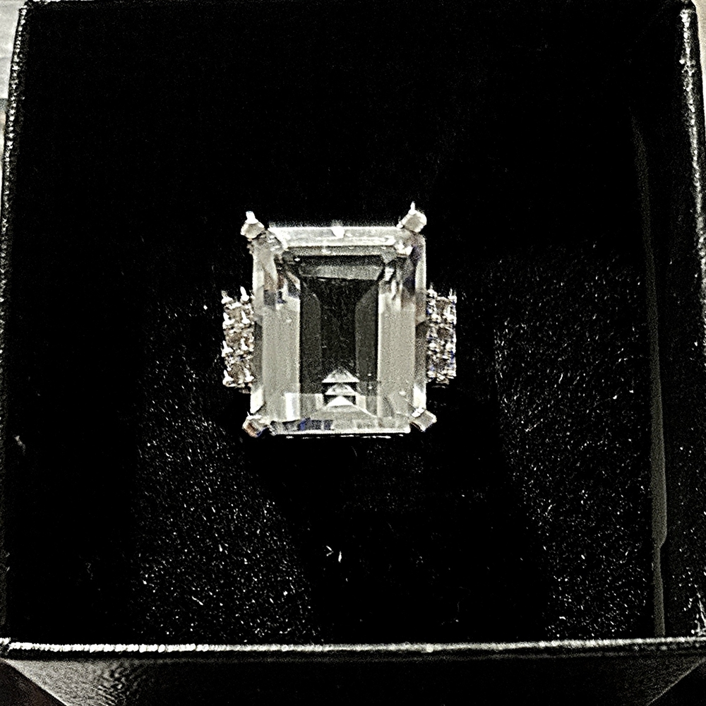 Elegant .925 Silver, White (or Clear) Topaz and Diamond Ring